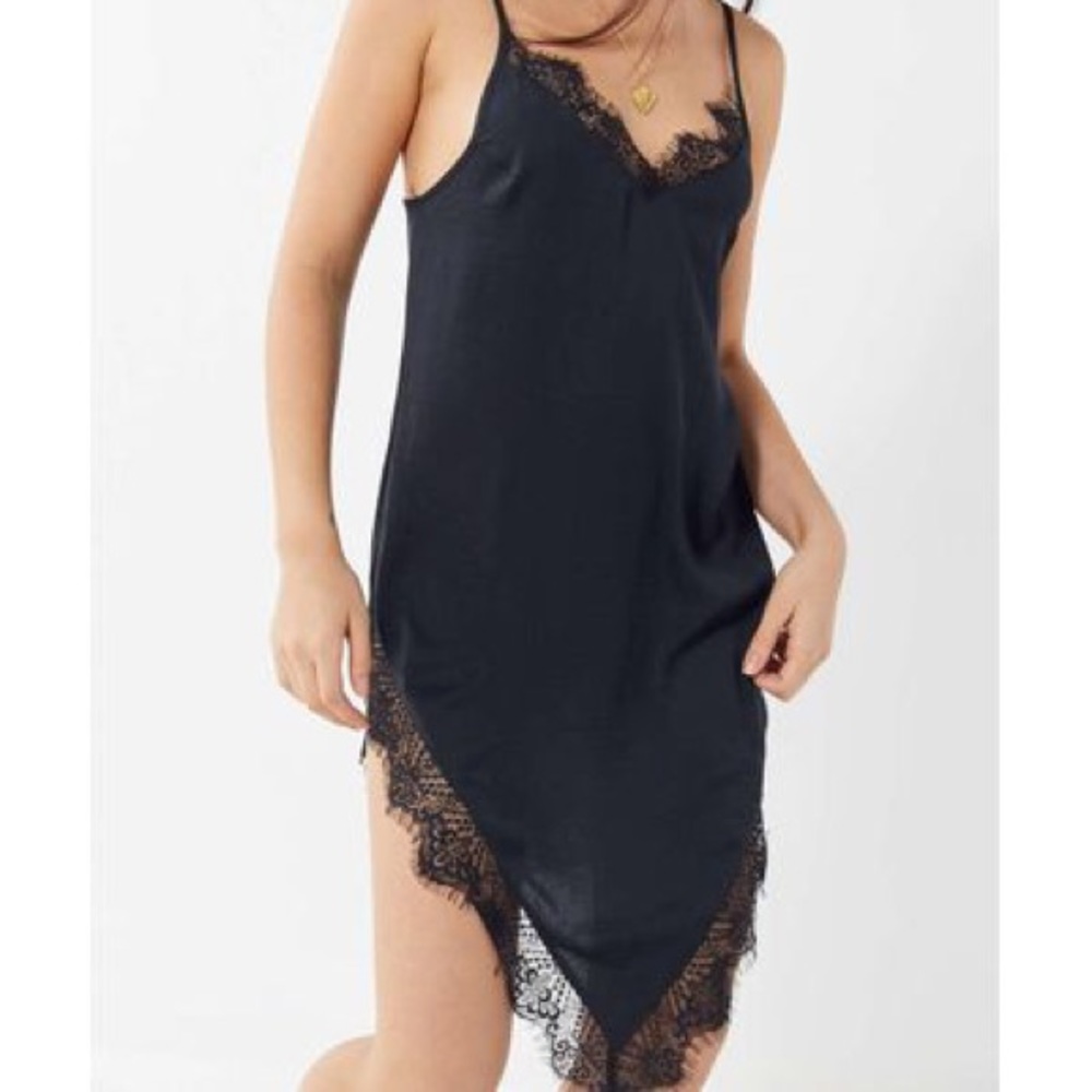 NWOT Out From Under Angie Lace Trim Asymmetrical Slip Dress